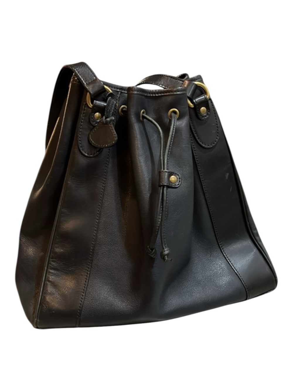 VINTAGE BALLY DRAWSTRING LEATHER BUCKET BAG BLACK MADE IN THE USA